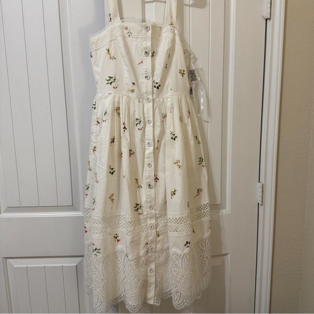 ANTONIO MELANI Cream Floral Button-Front Midi Dress